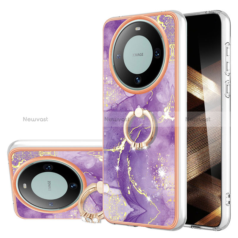 Silicone Candy Rubber Gel Fashionable Pattern Soft Case Cover with Finger Ring Stand YB5 for Huawei Mate 60 Pro Purple