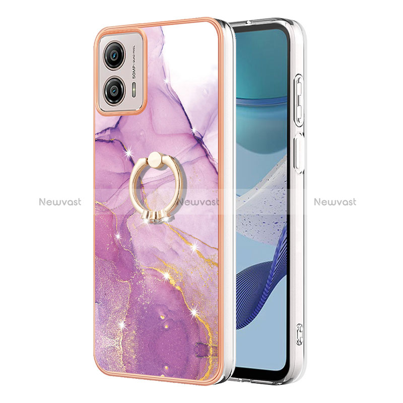 Silicone Candy Rubber Gel Fashionable Pattern Soft Case Cover with Finger Ring Stand YB5 for Motorola Moto G53j 5G Clove Purple