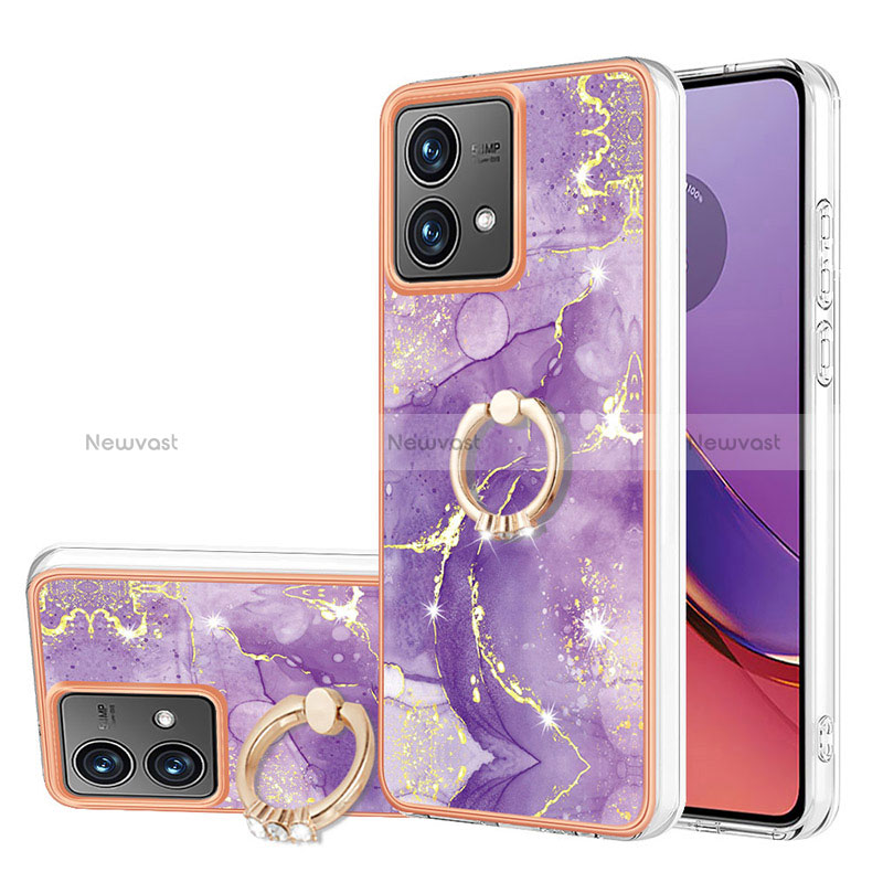 Silicone Candy Rubber Gel Fashionable Pattern Soft Case Cover with Finger Ring Stand YB5 for Motorola Moto G84 5G Purple