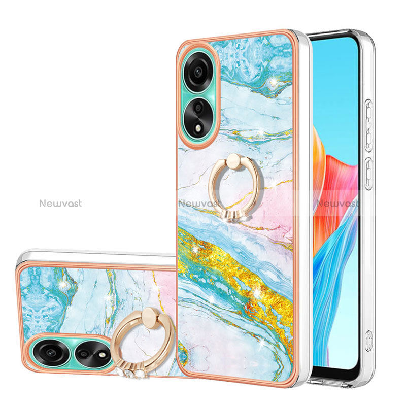 Silicone Candy Rubber Gel Fashionable Pattern Soft Case Cover with Finger Ring Stand YB5 for Oppo A78 4G