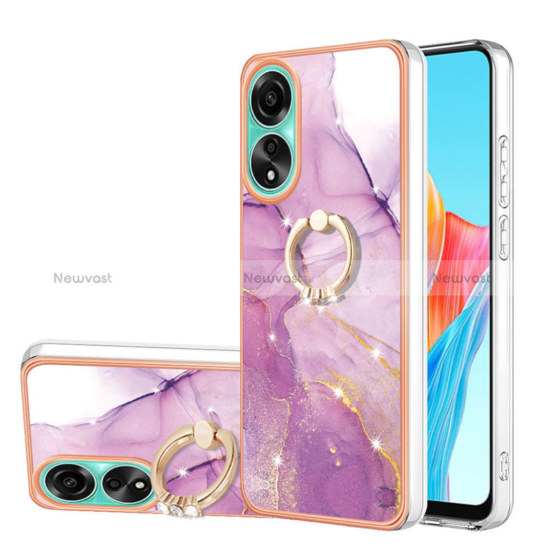 Silicone Candy Rubber Gel Fashionable Pattern Soft Case Cover with Finger Ring Stand YB5 for Oppo A78 4G Clove Purple