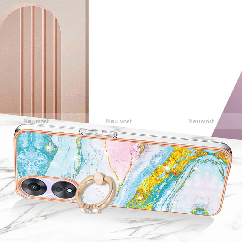 Silicone Candy Rubber Gel Fashionable Pattern Soft Case Cover with Finger Ring Stand YB5 for Oppo A78 5G