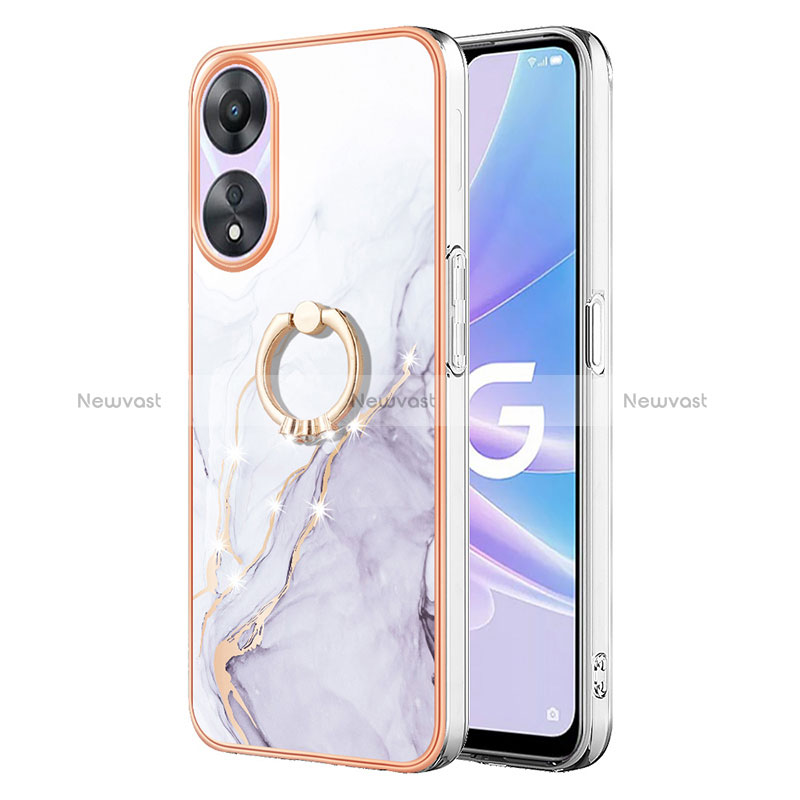 Silicone Candy Rubber Gel Fashionable Pattern Soft Case Cover with Finger Ring Stand YB5 for Oppo A78 5G White