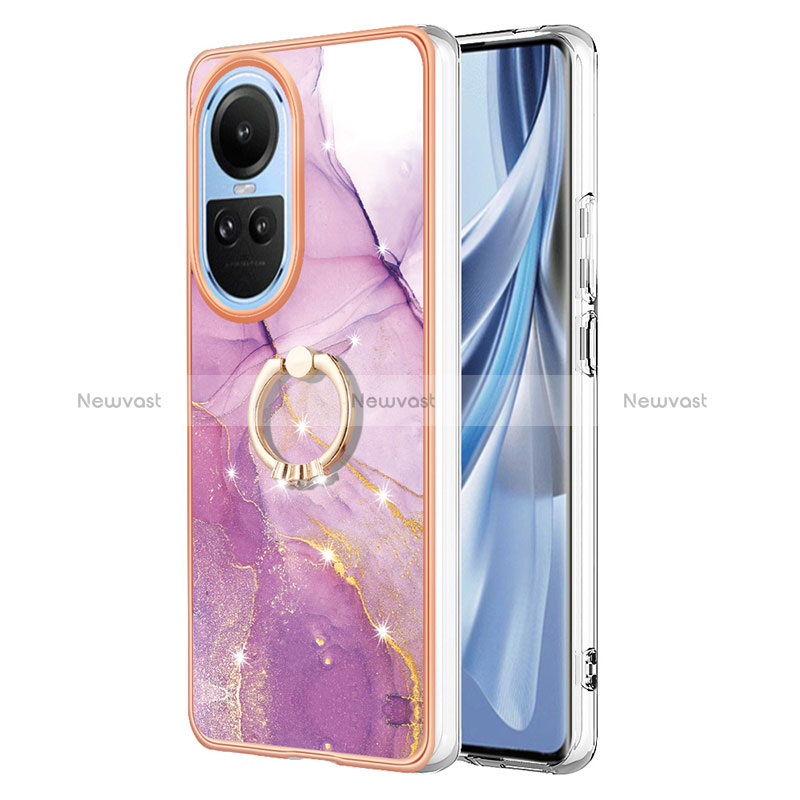 Silicone Candy Rubber Gel Fashionable Pattern Soft Case Cover with Finger Ring Stand YB5 for Oppo Reno10 5G Clove Purple