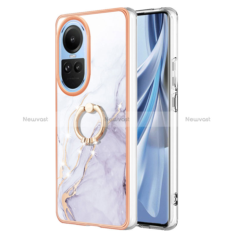 Silicone Candy Rubber Gel Fashionable Pattern Soft Case Cover with Finger Ring Stand YB5 for Oppo Reno10 5G White