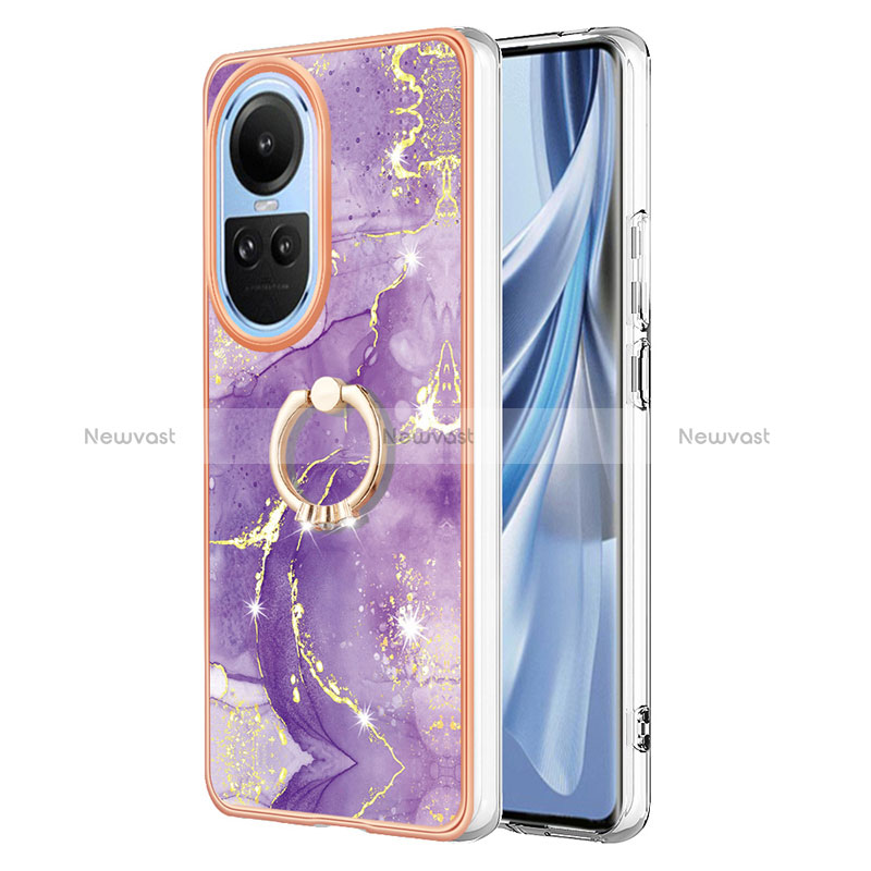Silicone Candy Rubber Gel Fashionable Pattern Soft Case Cover with Finger Ring Stand YB5 for Oppo Reno10 Pro 5G Purple