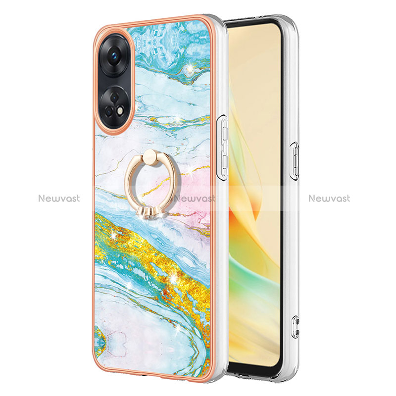Silicone Candy Rubber Gel Fashionable Pattern Soft Case Cover with Finger Ring Stand YB5 for Oppo Reno8 T 4G Colorful