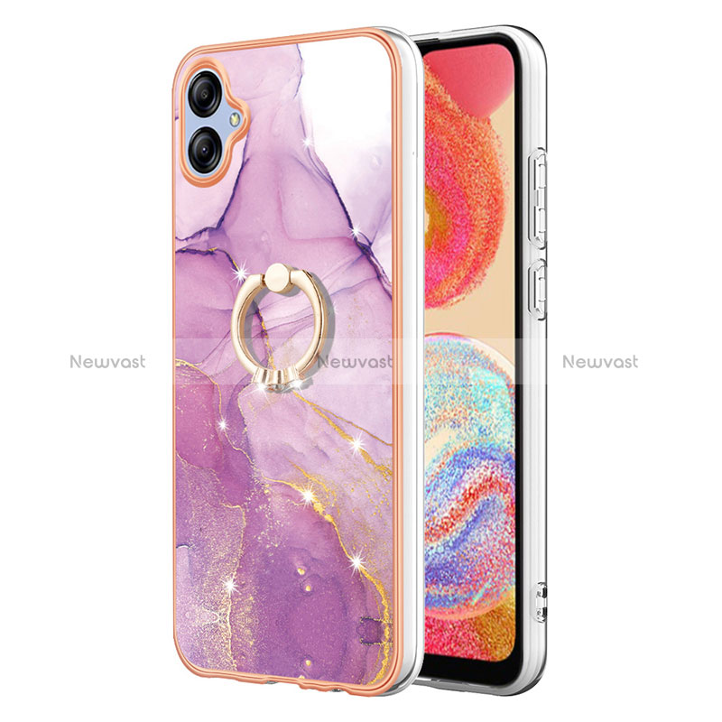 Silicone Candy Rubber Gel Fashionable Pattern Soft Case Cover with Finger Ring Stand YB5 for Samsung Galaxy A04E Clove Purple