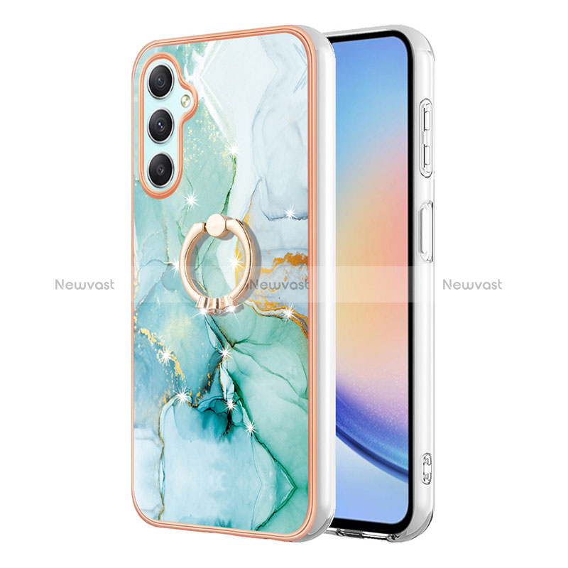 Silicone Candy Rubber Gel Fashionable Pattern Soft Case Cover with Finger Ring Stand YB5 for Samsung Galaxy A24 4G