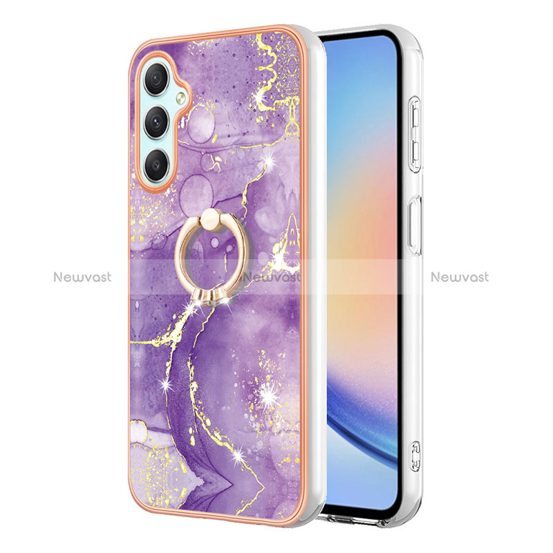 Silicone Candy Rubber Gel Fashionable Pattern Soft Case Cover with Finger Ring Stand YB5 for Samsung Galaxy A24 4G Purple