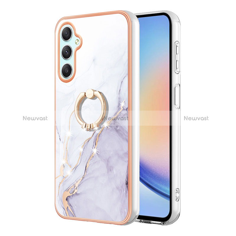 Silicone Candy Rubber Gel Fashionable Pattern Soft Case Cover with Finger Ring Stand YB5 for Samsung Galaxy A24 4G White