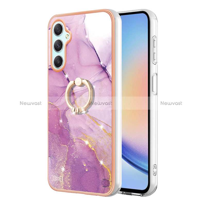 Silicone Candy Rubber Gel Fashionable Pattern Soft Case Cover with Finger Ring Stand YB5 for Samsung Galaxy A25 5G Clove Purple