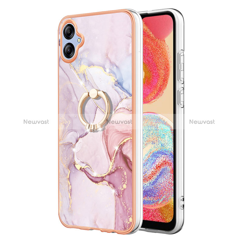 Silicone Candy Rubber Gel Fashionable Pattern Soft Case Cover with Finger Ring Stand YB5 for Samsung Galaxy M04 Pink