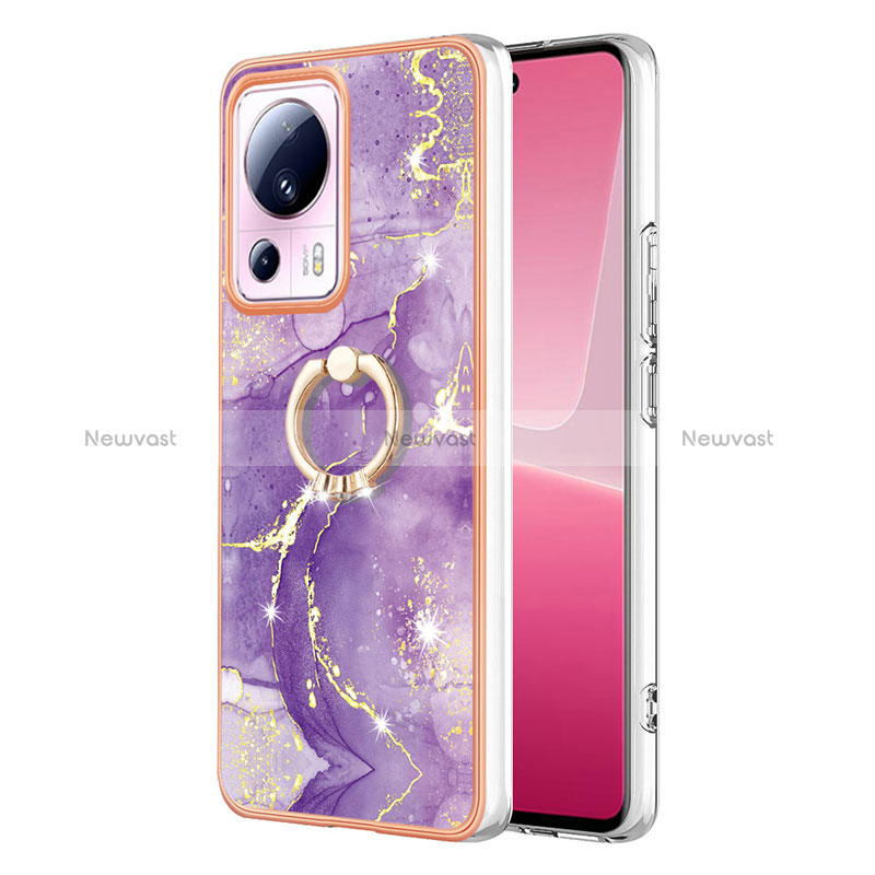 Silicone Candy Rubber Gel Fashionable Pattern Soft Case Cover with Finger Ring Stand YB5 for Xiaomi Mi 12 Lite NE 5G Purple