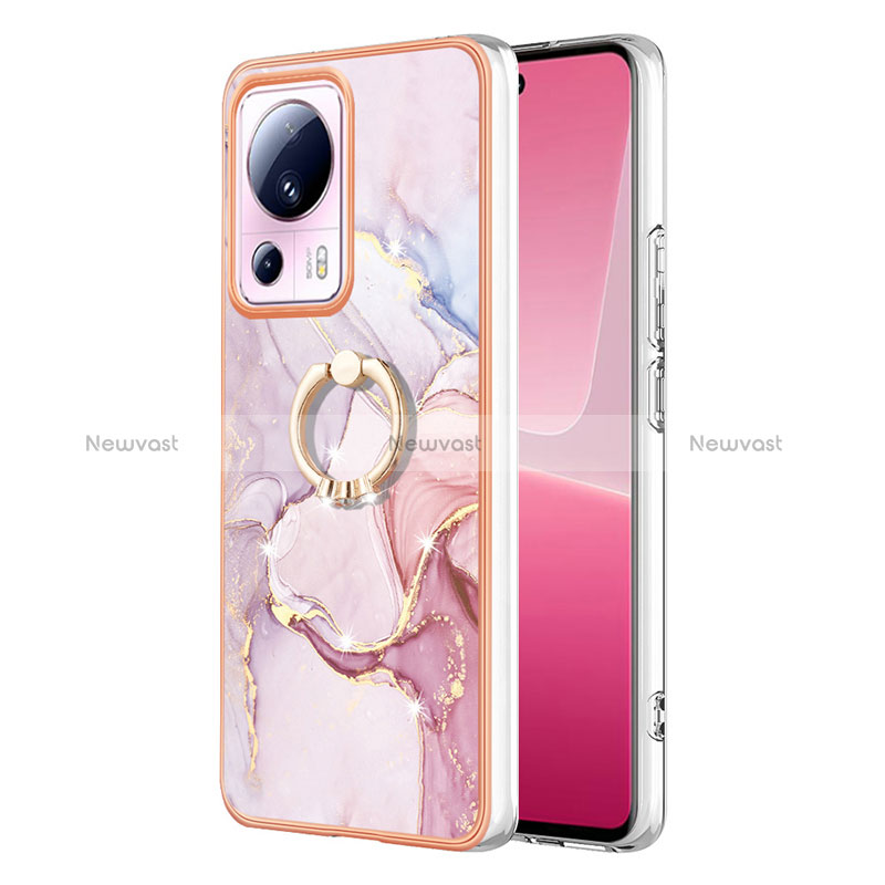 Silicone Candy Rubber Gel Fashionable Pattern Soft Case Cover with Finger Ring Stand YB5 for Xiaomi Mi 13 Lite 5G Pink