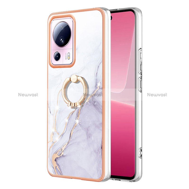 Silicone Candy Rubber Gel Fashionable Pattern Soft Case Cover with Finger Ring Stand YB5 for Xiaomi Mi 13 Lite 5G White