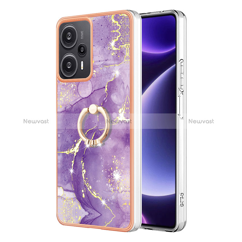 Silicone Candy Rubber Gel Fashionable Pattern Soft Case Cover with Finger Ring Stand YB5 for Xiaomi Poco F5 5G