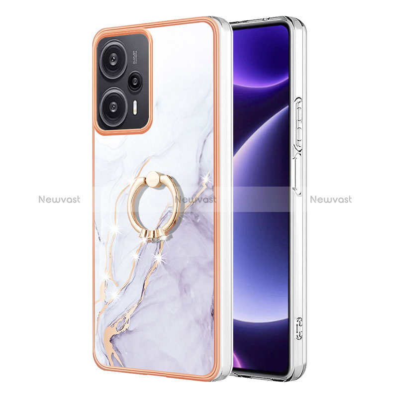 Silicone Candy Rubber Gel Fashionable Pattern Soft Case Cover with Finger Ring Stand YB5 for Xiaomi Poco F5 5G White