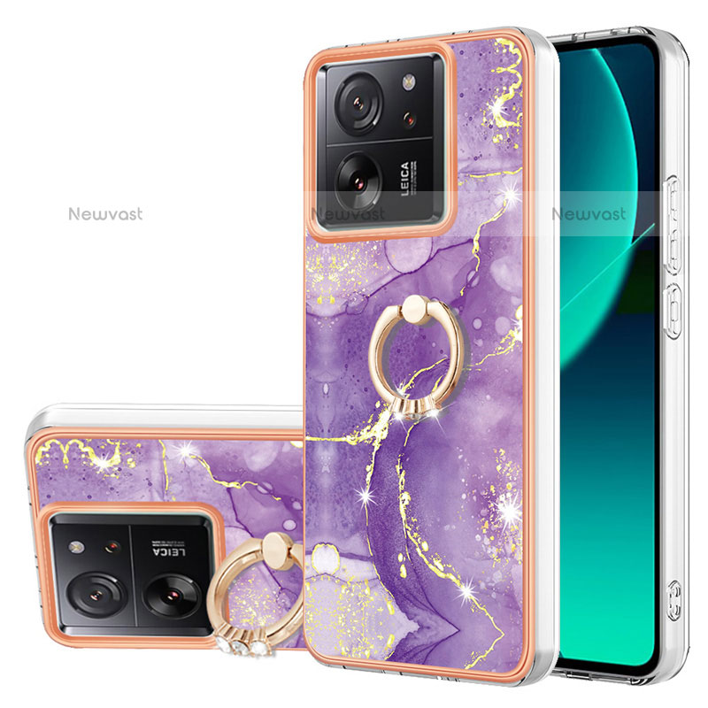 Silicone Candy Rubber Gel Fashionable Pattern Soft Case Cover with Finger Ring Stand YB5 for Xiaomi Redmi K60 Ultra 5G Purple