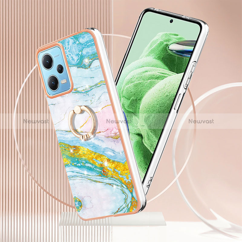 Silicone Candy Rubber Gel Fashionable Pattern Soft Case Cover with Finger Ring Stand YB5 for Xiaomi Redmi Note 12 5G