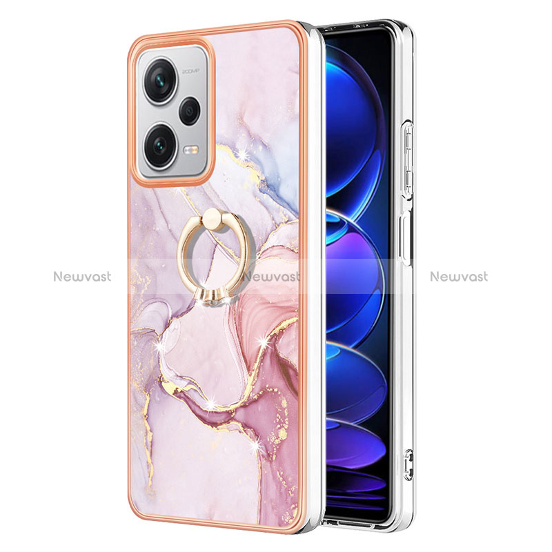 Silicone Candy Rubber Gel Fashionable Pattern Soft Case Cover with Finger Ring Stand YB5 for Xiaomi Redmi Note 12 Explorer Pink