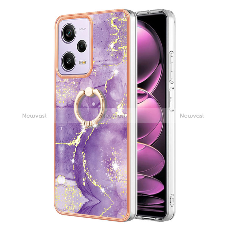 Silicone Candy Rubber Gel Fashionable Pattern Soft Case Cover with Finger Ring Stand YB5 for Xiaomi Redmi Note 12 Pro 5G