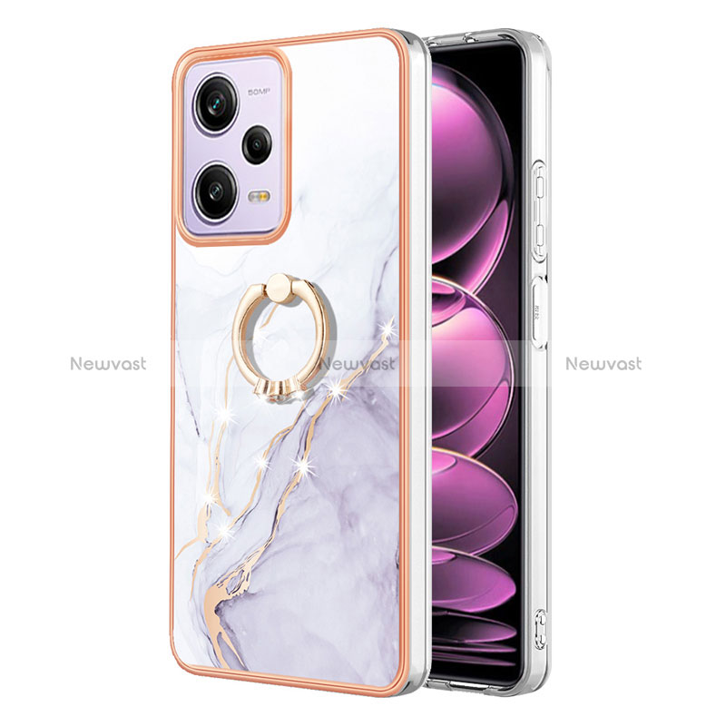 Silicone Candy Rubber Gel Fashionable Pattern Soft Case Cover with Finger Ring Stand YB5 for Xiaomi Redmi Note 12 Pro 5G White