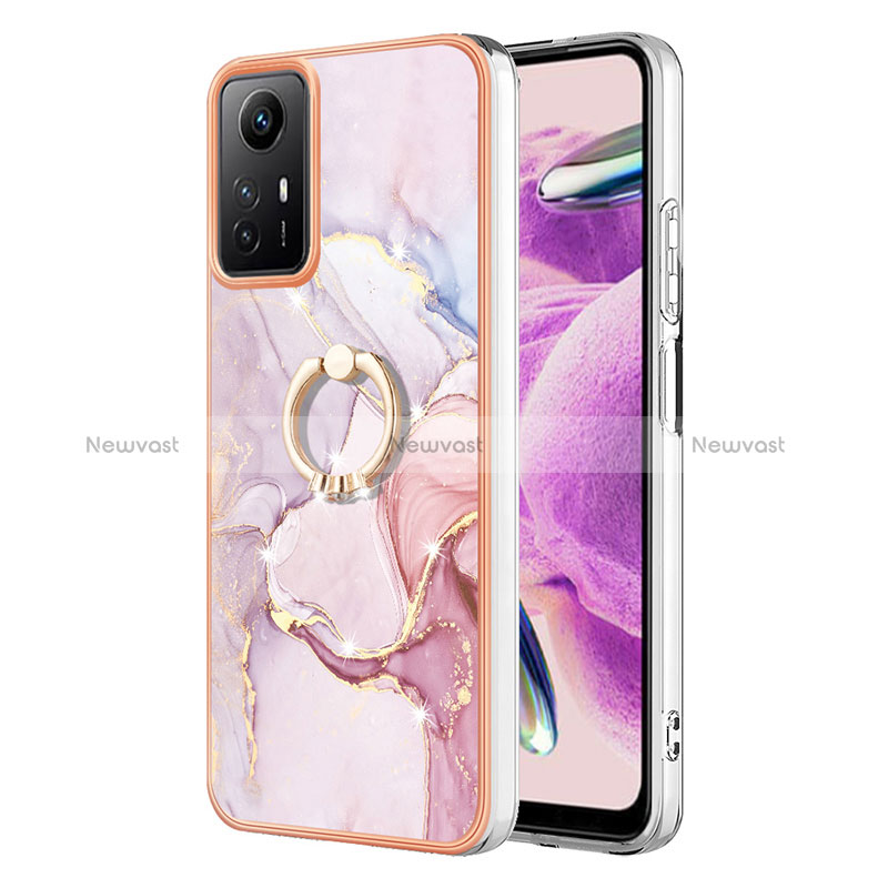 Silicone Candy Rubber Gel Fashionable Pattern Soft Case Cover with Finger Ring Stand YB5 for Xiaomi Redmi Note 12S Pink