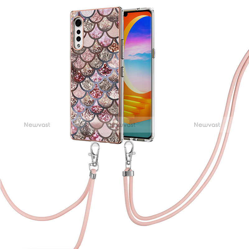 Silicone Candy Rubber Gel Fashionable Pattern Soft Case Cover with Lanyard Strap Y01B for LG Velvet 4G