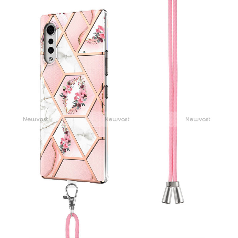 Silicone Candy Rubber Gel Fashionable Pattern Soft Case Cover with Lanyard Strap Y01B for LG Velvet 4G