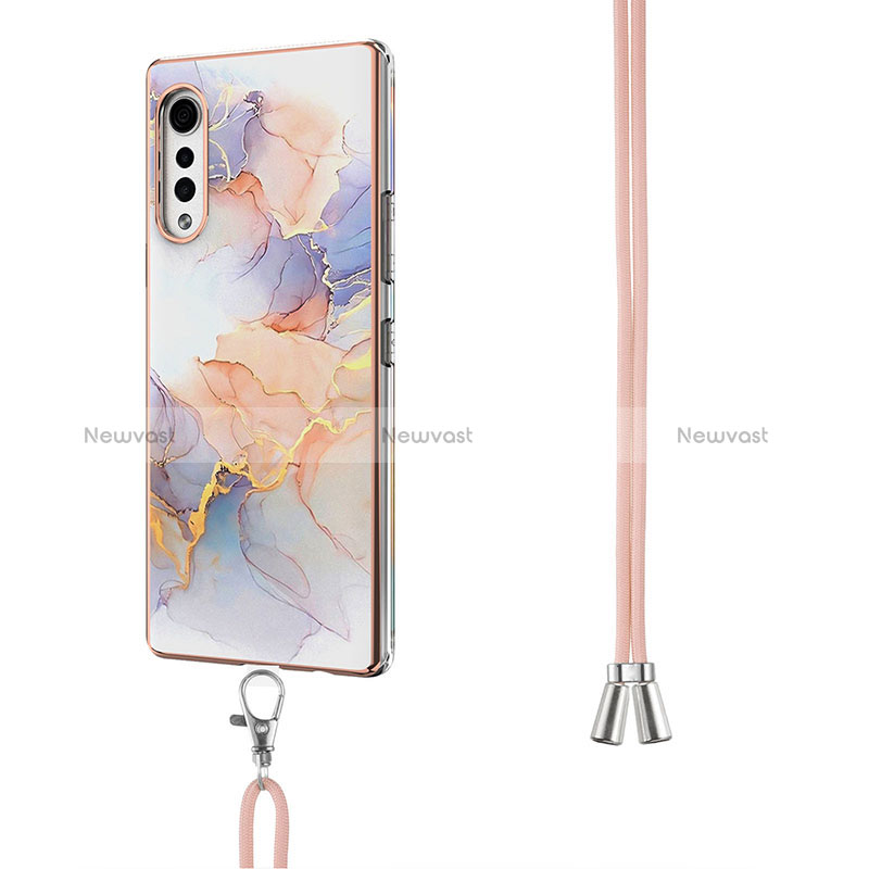 Silicone Candy Rubber Gel Fashionable Pattern Soft Case Cover with Lanyard Strap Y01B for LG Velvet 5G