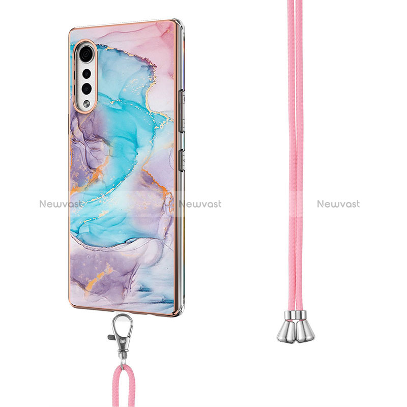 Silicone Candy Rubber Gel Fashionable Pattern Soft Case Cover with Lanyard Strap Y01B for LG Velvet 5G