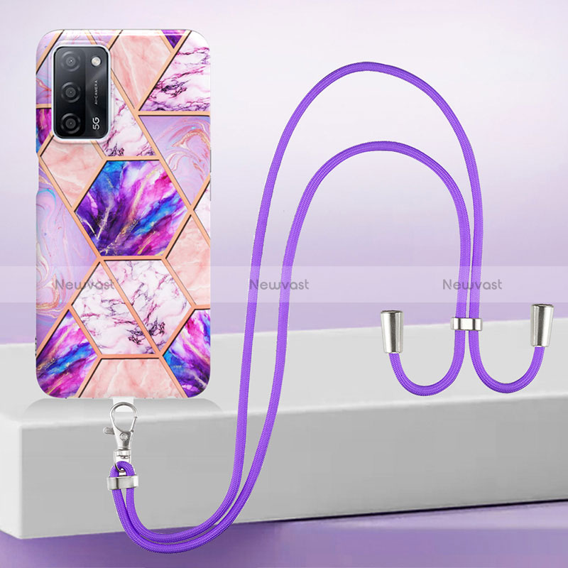 Silicone Candy Rubber Gel Fashionable Pattern Soft Case Cover with Lanyard Strap Y01B for Oppo A53s 5G