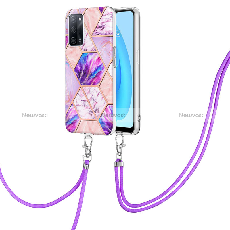 Silicone Candy Rubber Gel Fashionable Pattern Soft Case Cover with Lanyard Strap Y01B for Oppo A53s 5G