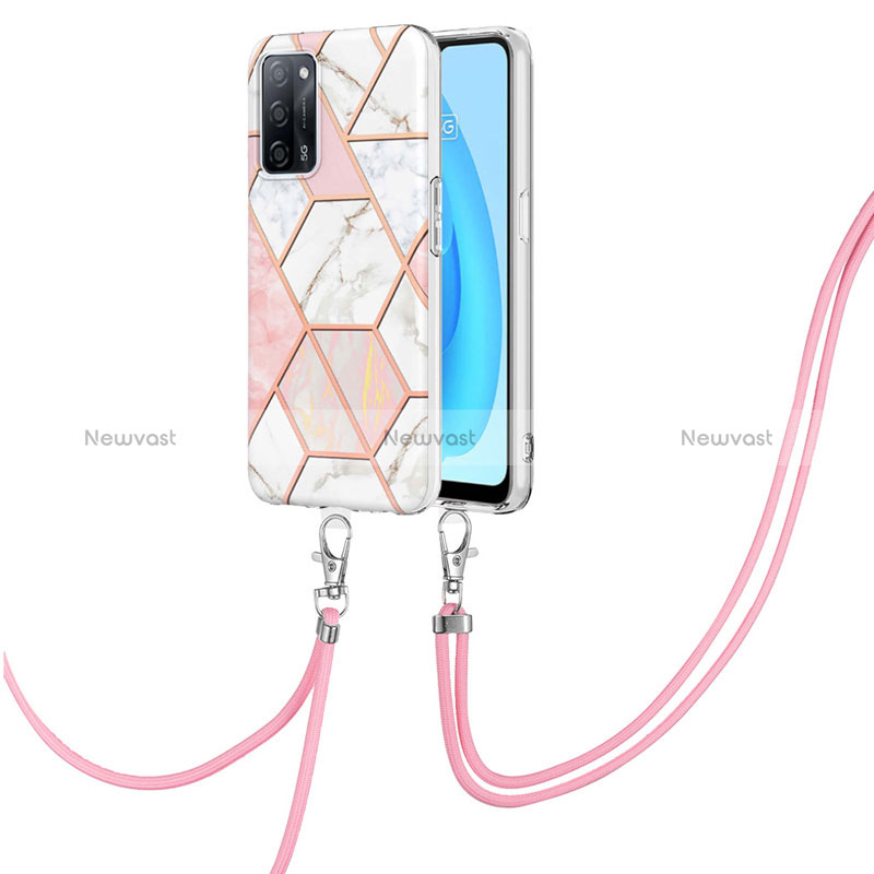 Silicone Candy Rubber Gel Fashionable Pattern Soft Case Cover with Lanyard Strap Y01B for Oppo A53s 5G