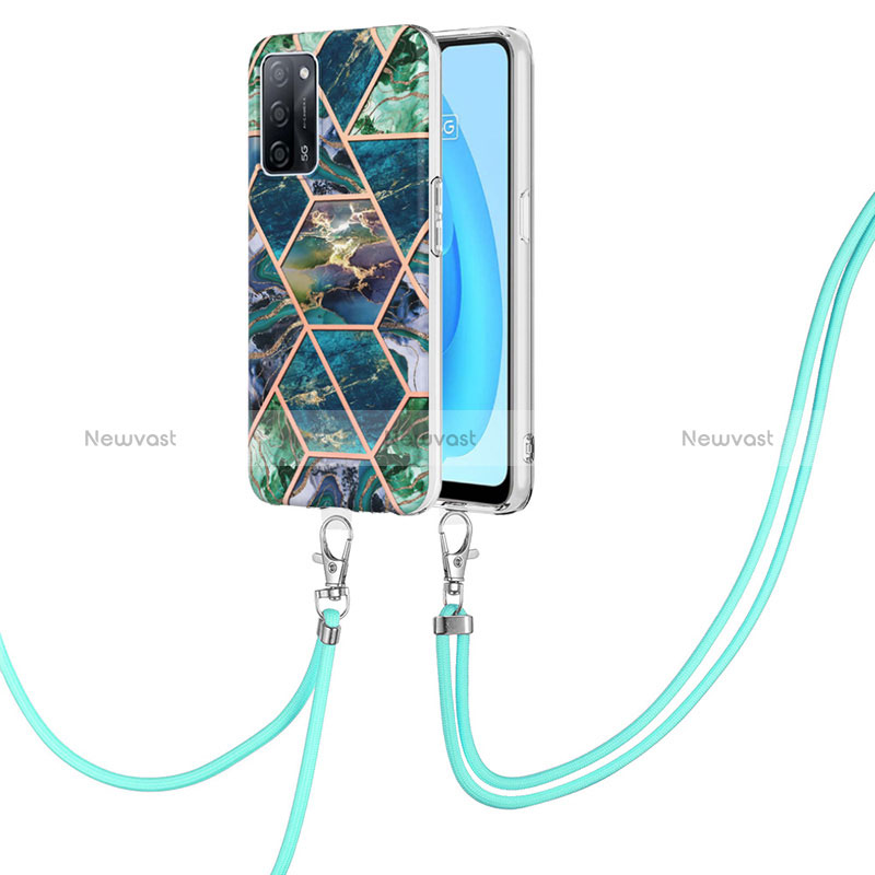 Silicone Candy Rubber Gel Fashionable Pattern Soft Case Cover with Lanyard Strap Y01B for Oppo A53s 5G