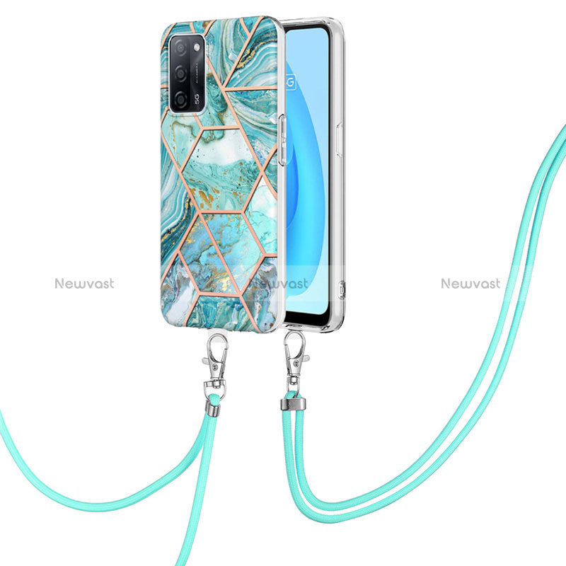 Silicone Candy Rubber Gel Fashionable Pattern Soft Case Cover with Lanyard Strap Y01B for Oppo A53s 5G