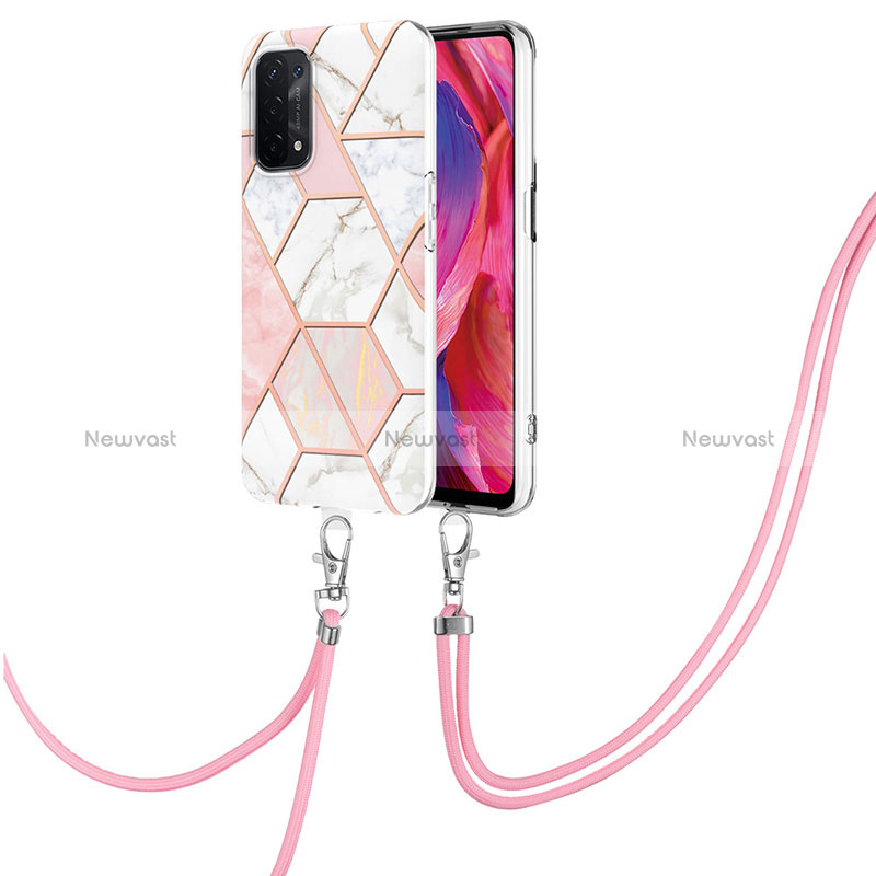 Silicone Candy Rubber Gel Fashionable Pattern Soft Case Cover with Lanyard Strap Y01B for Oppo A54 5G