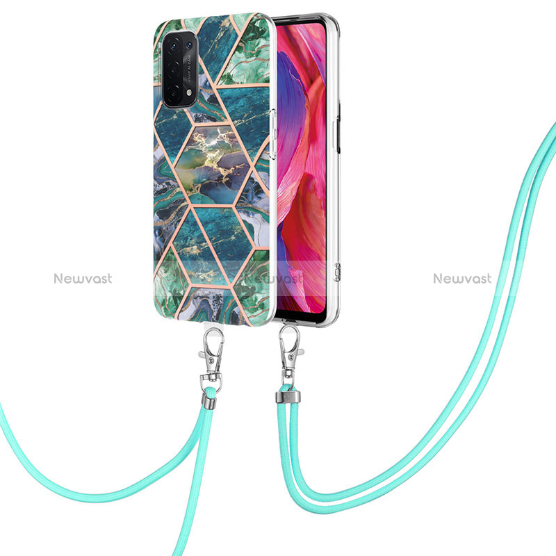 Silicone Candy Rubber Gel Fashionable Pattern Soft Case Cover with Lanyard Strap Y01B for Oppo A54 5G