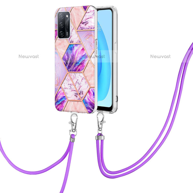 Silicone Candy Rubber Gel Fashionable Pattern Soft Case Cover with Lanyard Strap Y01B for Oppo A55 5G