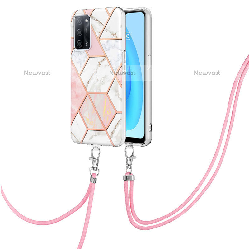 Silicone Candy Rubber Gel Fashionable Pattern Soft Case Cover with Lanyard Strap Y01B for Oppo A55 5G