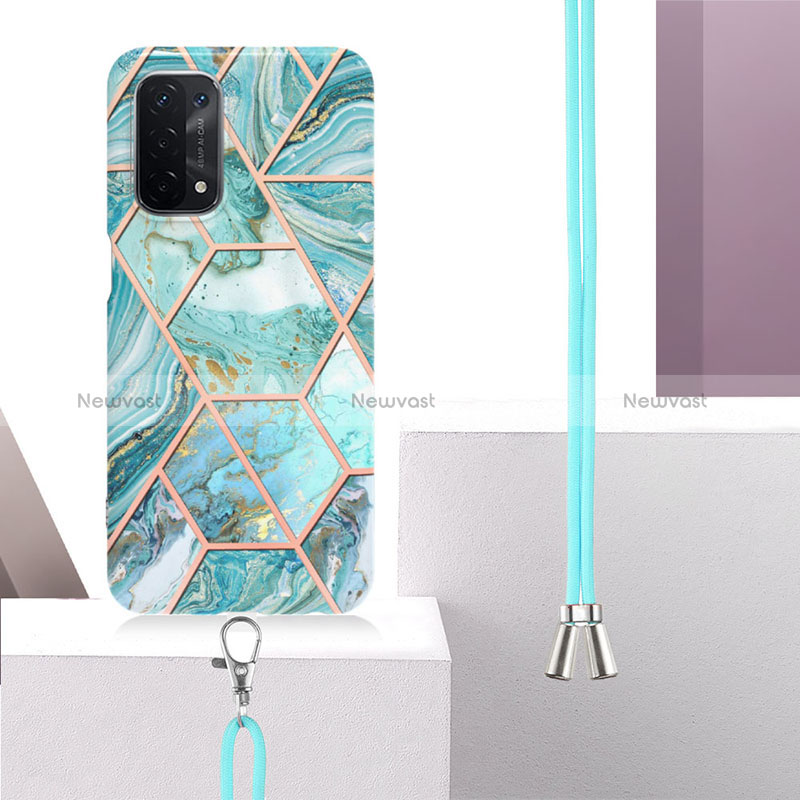 Silicone Candy Rubber Gel Fashionable Pattern Soft Case Cover with Lanyard Strap Y01B for Oppo A74 5G