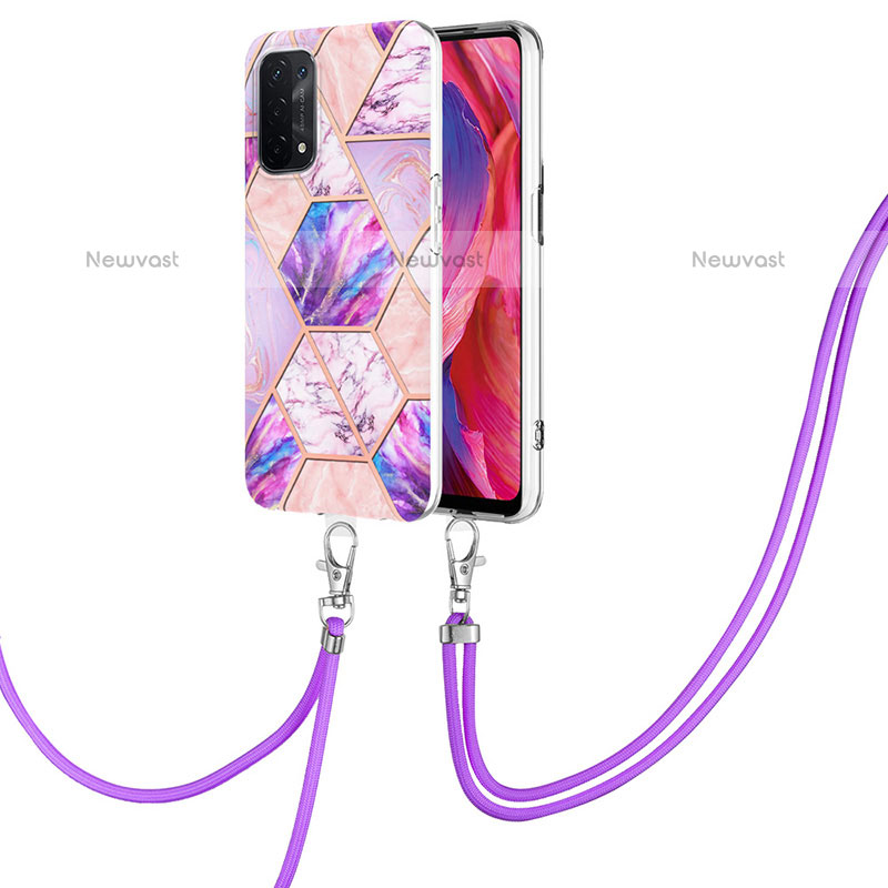 Silicone Candy Rubber Gel Fashionable Pattern Soft Case Cover with Lanyard Strap Y01B for Oppo A93 5G