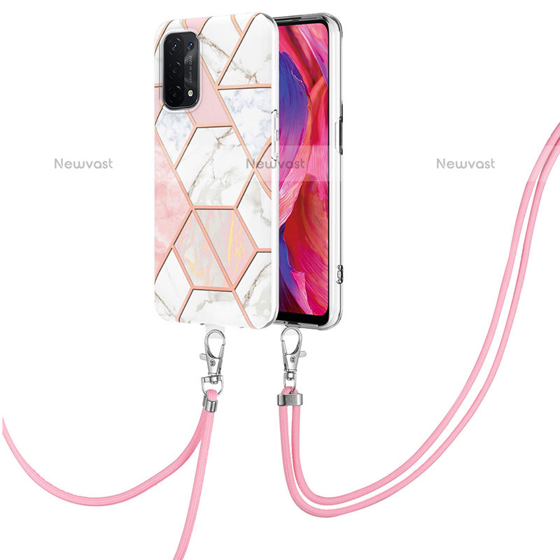 Silicone Candy Rubber Gel Fashionable Pattern Soft Case Cover with Lanyard Strap Y01B for Oppo A93 5G