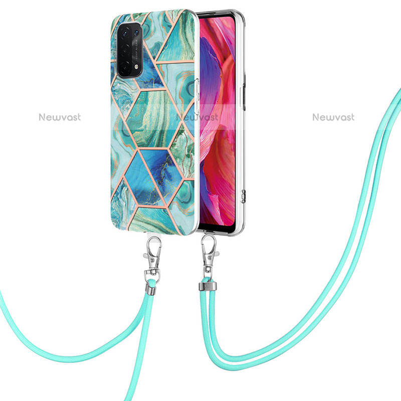 Silicone Candy Rubber Gel Fashionable Pattern Soft Case Cover with Lanyard Strap Y01B for Oppo A93 5G