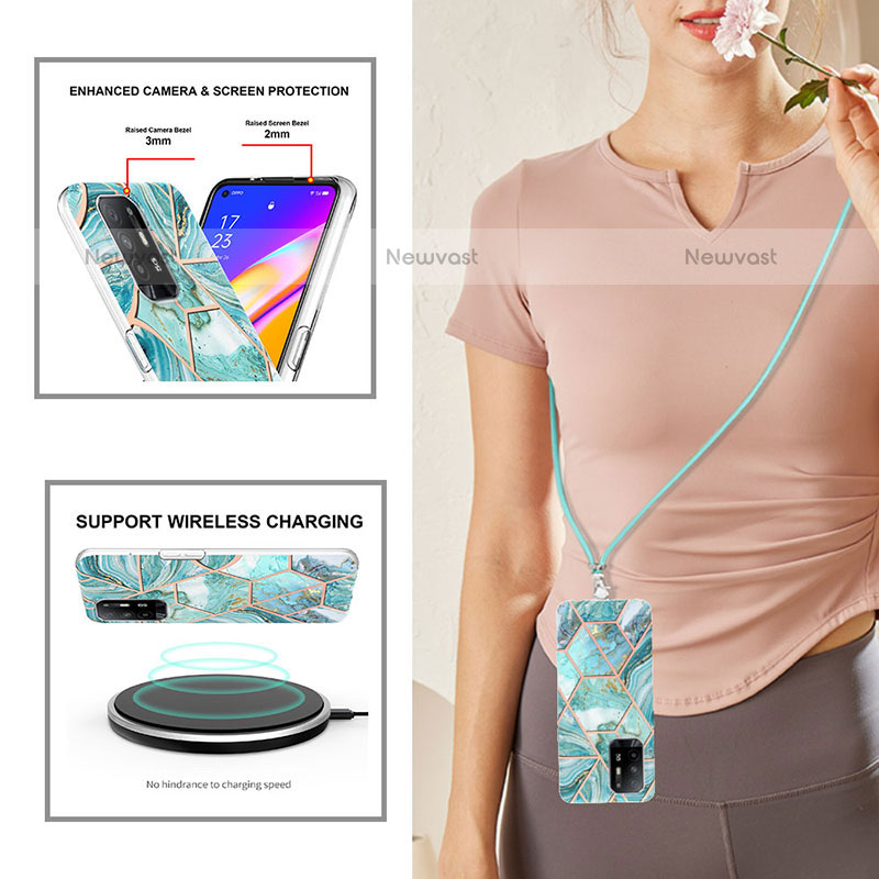 Silicone Candy Rubber Gel Fashionable Pattern Soft Case Cover with Lanyard Strap Y01B for Oppo A94 5G