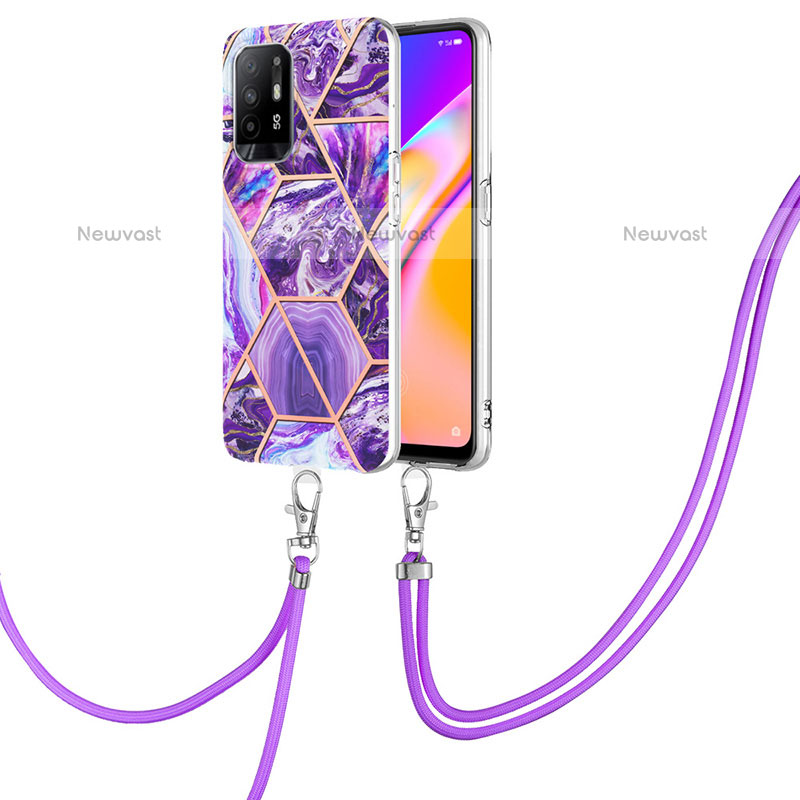 Silicone Candy Rubber Gel Fashionable Pattern Soft Case Cover with Lanyard Strap Y01B for Oppo A94 5G