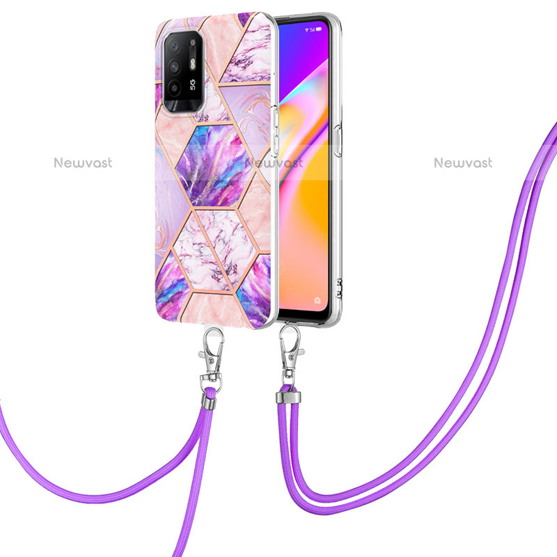 Silicone Candy Rubber Gel Fashionable Pattern Soft Case Cover with Lanyard Strap Y01B for Oppo A94 5G