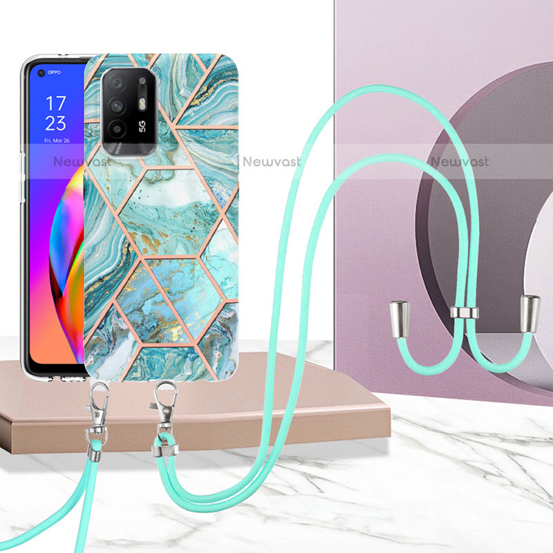 Silicone Candy Rubber Gel Fashionable Pattern Soft Case Cover with Lanyard Strap Y01B for Oppo A94 5G