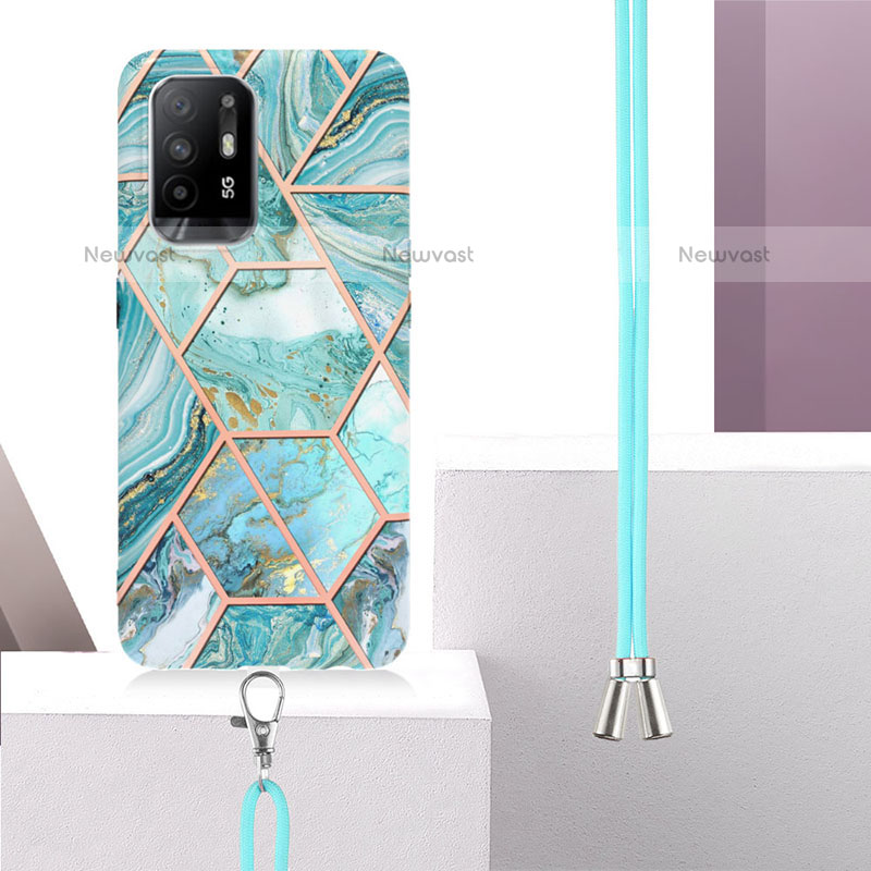 Silicone Candy Rubber Gel Fashionable Pattern Soft Case Cover with Lanyard Strap Y01B for Oppo A94 5G